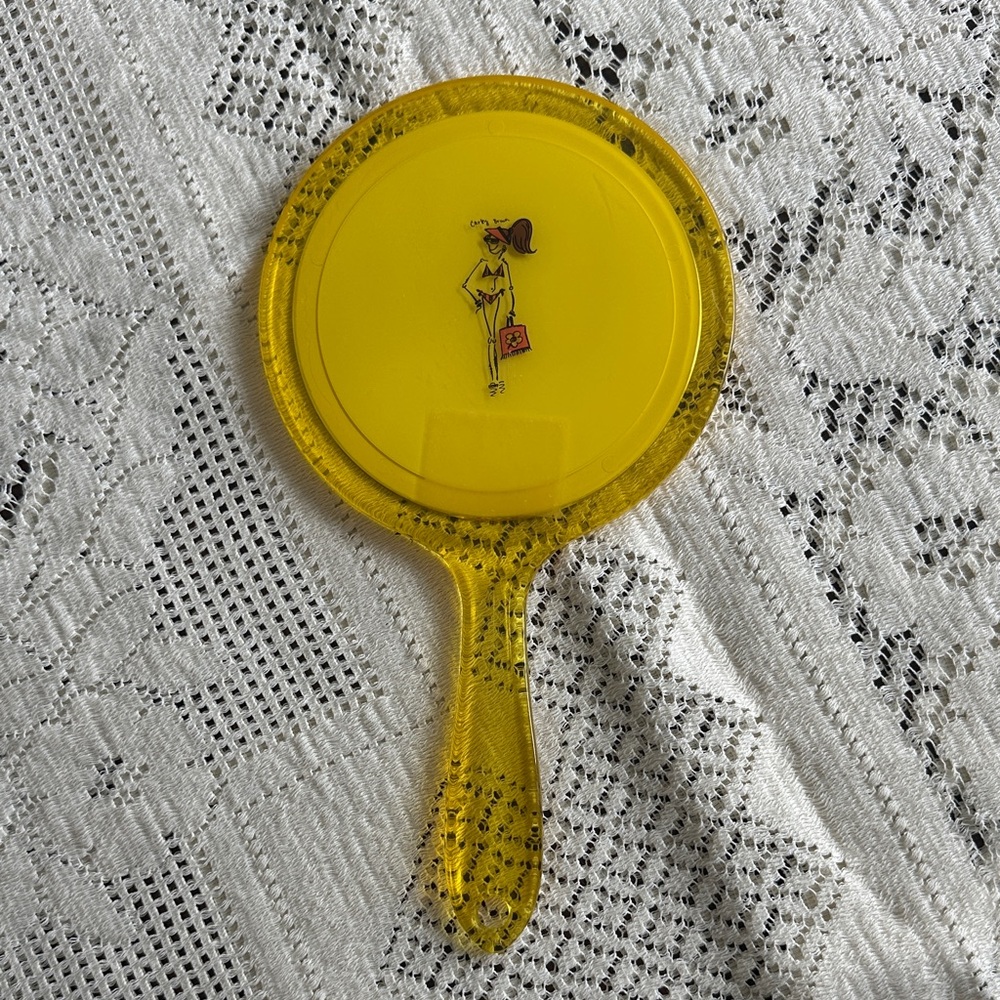 VTG Yellow Hand Mirror by Carley Brown with Retro Girl Illustration